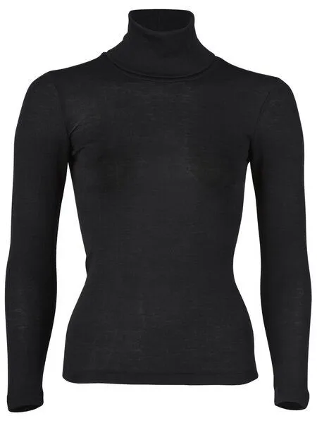 Engel natur Engel natur Damen Rolli Langarm Bio-Schurwolle/Seide, Schwarz, – Produktbild 1 von 1