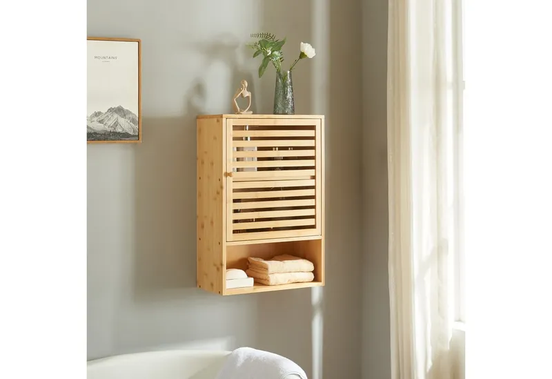 en.casa Hängeschrank »Gjesdal« mit einer Tür 60x40x20 cm Bambus, Beige, – Produktbild 2 von 5