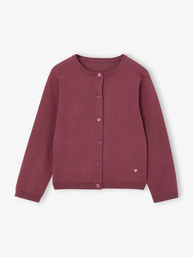 Vertbaudet Mädchen Strickjacke mit Glitzerherz BASIC, Pflaume, – Produktbild 3 von 3