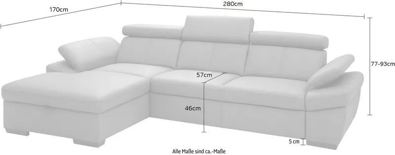 exxpo - sofa fashion Ecksofa Salerno, Funktionssofa, Breite 280cm, hoher Sitzkomfort, L-Form, inkl. Kopf- und Armteilverstellung, wahlweise mit Bettfunktion, Braun, – Produktbild 5 von 8