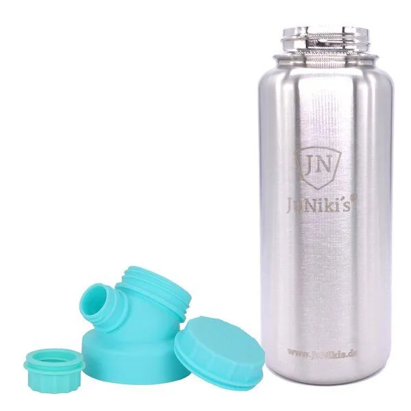 JN JuNiki's JN JuNiki's isolierte Edelstahl Trinkflasche 1 Liter mit Double Neck Deckel, Türkis, – Produktbild 1 von 2