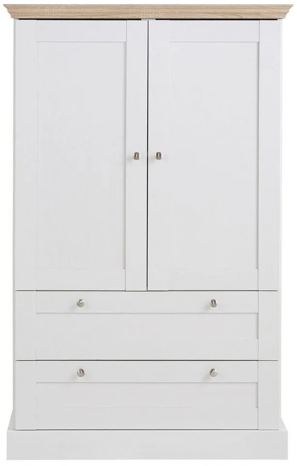 OTTO home Kleiderschrank Binz, Wäscheschrank, Mehrzweckschrank, skandinavischer Landhausstil (B/H/T ca. 84/130/35 cm) viele Stauraummöglichkeiten, Metallgriffe, Türen mit Rahmen/ Kassetten, Weiß, – Produktbild 2 von 5