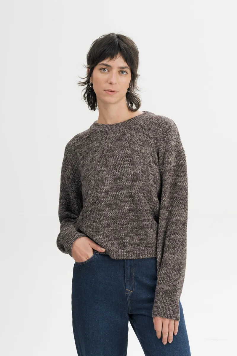 MELA MELA Damen vegan Strickpullover Strukturiert Suriya Braun Gesprenkelt, Braun, – Produktbild 2 von 2