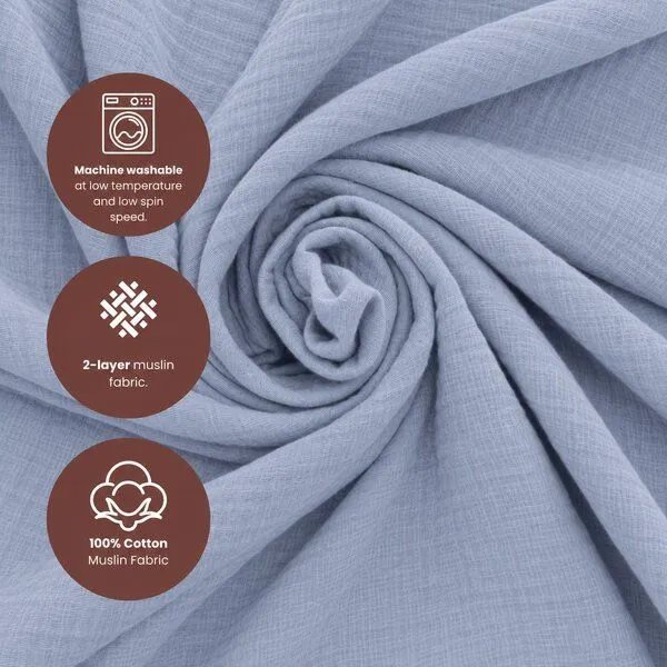 Bebekevi Bebekevi Babydecke Musselin 100 × 110 cm | 100 % Baumwolle | 2-lagig | Mit Fransen | OEKO-TEX®, Blau, – Produktbild 3 von 4