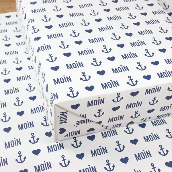 Bow & Hummingbird Bow & Hummingbird Maritimes Geschenkpapier Moin aus Recyclingpapier – Produktbild 3 von 8