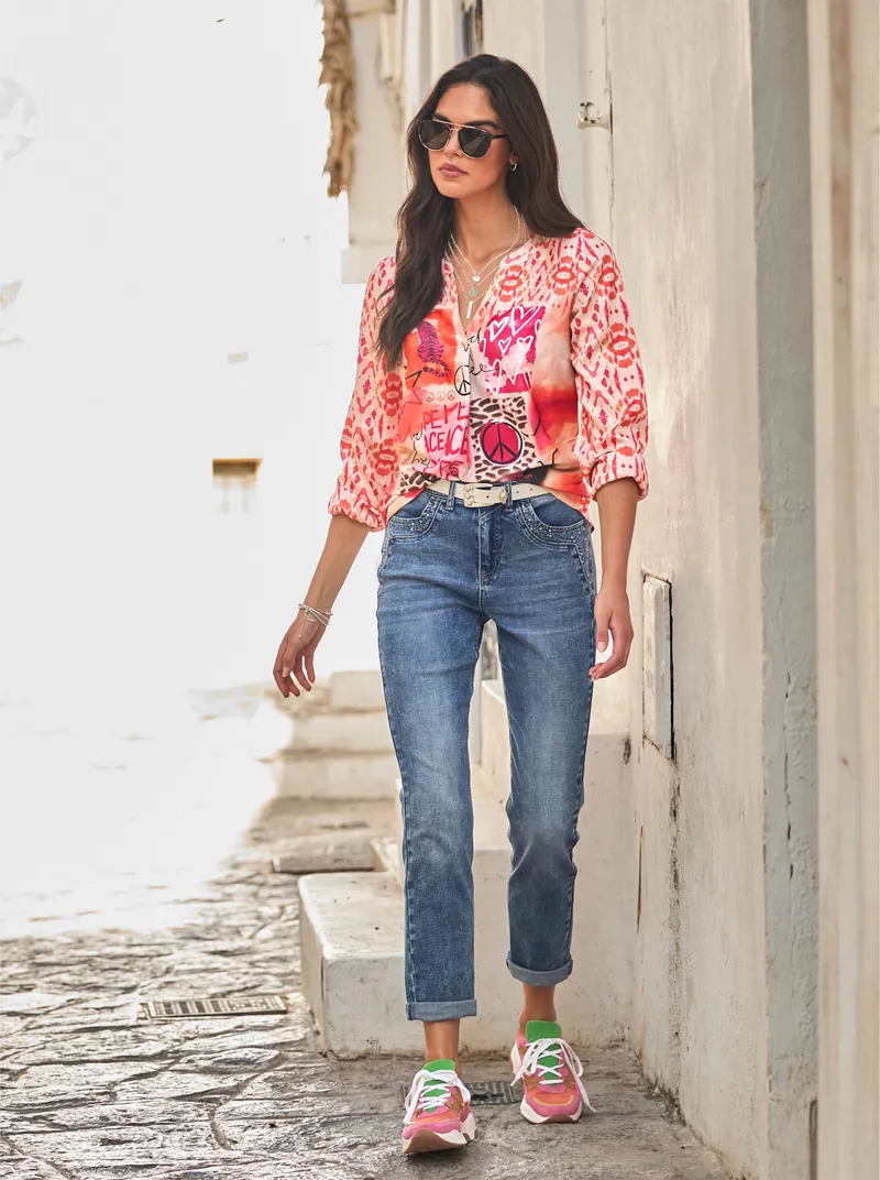 heine Druckbluse, Apricot-orange-bedruckt, – Produktbild 2 von 2