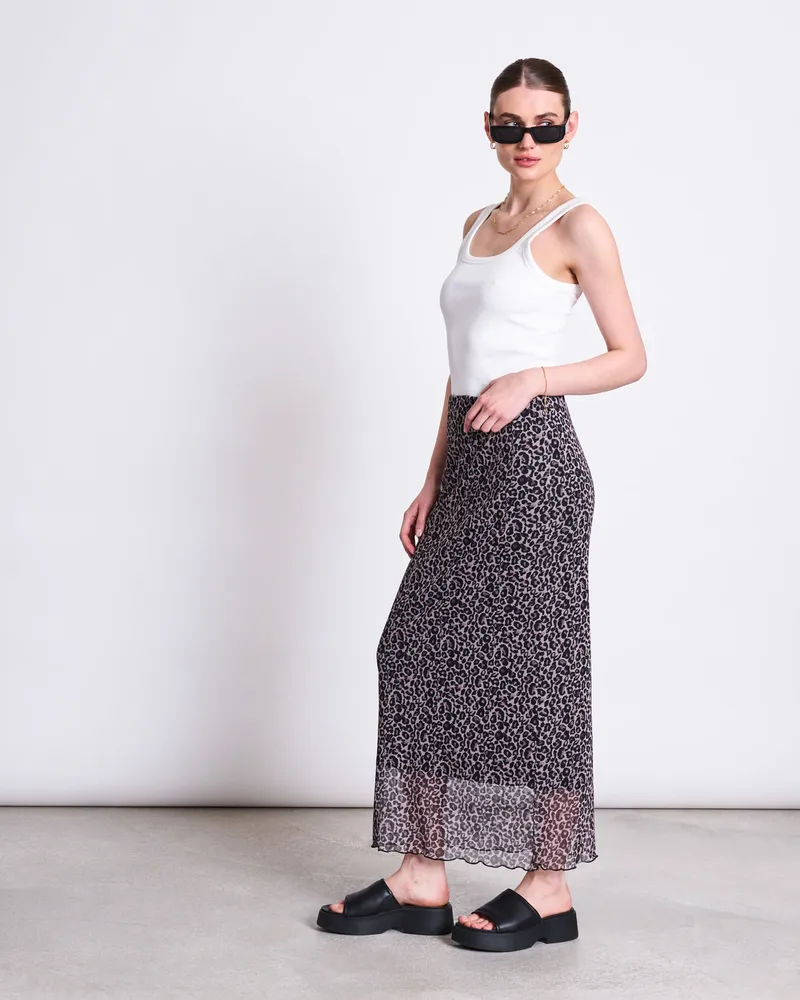 JAN N JUNE JAN 'N JUNE Damen vegan Maxirock Mesh Smuk Leo Print, Beige, – Produktbild 1 von 2