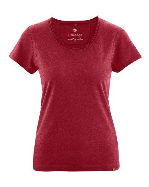 HempAge HempAge Damen T-Shirt mit Rollsaum Hanf/Bio-Baumwolle, Ruby(rot), – Produktbild 1 von 3