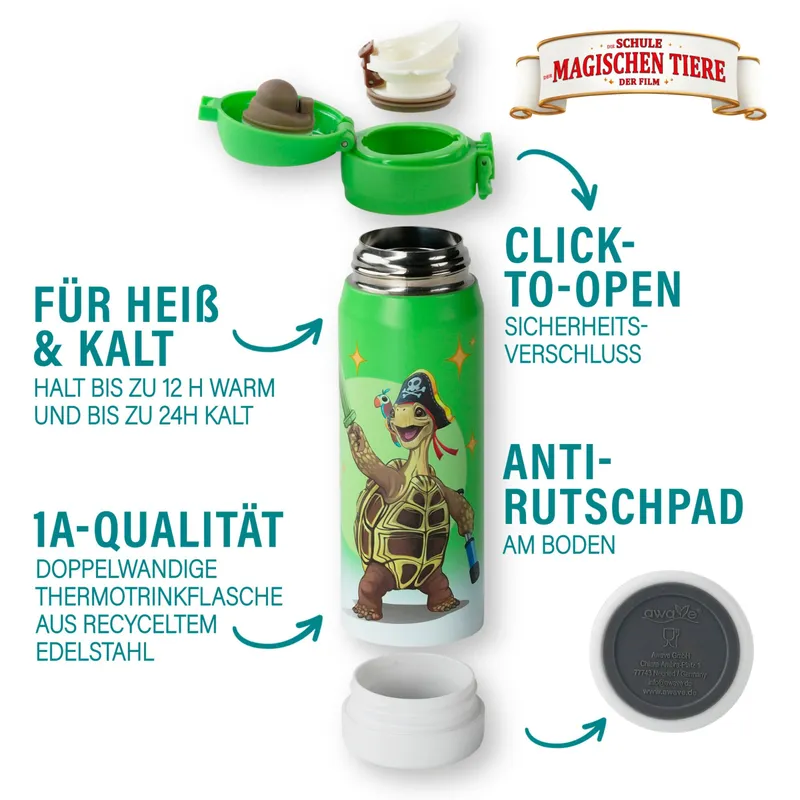 AWAVE Die Schule der Magischen Tiere Trinkflasche 380 ml Edelstahl | Grün, Henrietta – Produktbild 3 von 3