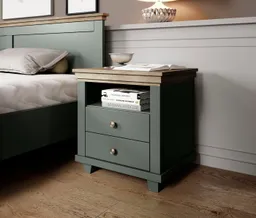 Home affaire Nachtkommode Evora mit 2 Schubläden, Nachttisch in 2 verschieden Farben erhältlich, 52x42x54 cm (BxTxH), Beistelltisch mit MDF-Applikationen, Landhausstil – Produktbild 1 von 1