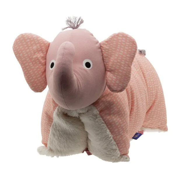 Flosinn Flosinn Kuschelkissen Elefant als Reisekissen mit Teddyplüsch aus Baumwolle Personalisierbar, Rosa, – Produktbild 3 von 4
