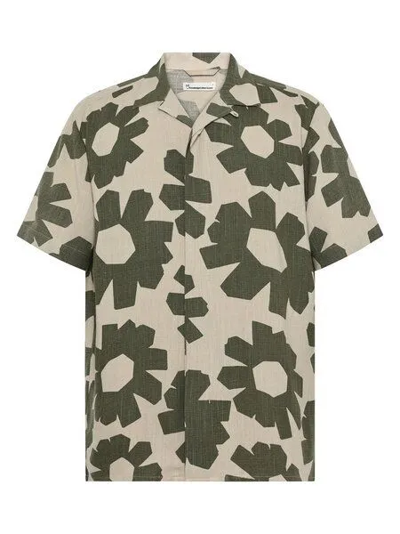 KnowledgeCotton Apparel KnowledgeCotton Apparel Lockeres Kurzarmhemd mit Print aus Ecovero und Bio-Leinen, Grün-green, – Produktbild 1 von 4