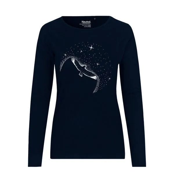 HANDGEDRUCKT HANDGEDRUCKT "Sternstunde" Frauen Longsleeve aus reiner Biobaumwolle (kbA), Navy blue, – Produktbild 1 von 2