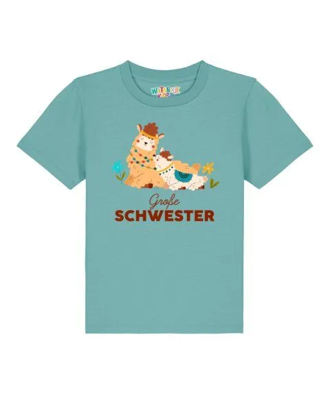 watabout.kids watabout.kids T-Shirt Kinder Lama Große Schwester, Teal monstera, – Produktbild 1 von 2