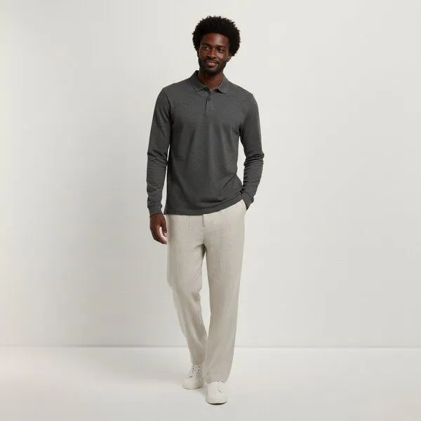 YTWOO YTWOO Herren Piqué-Polo Langarm, Grey heather, – Produktbild 2 von 3