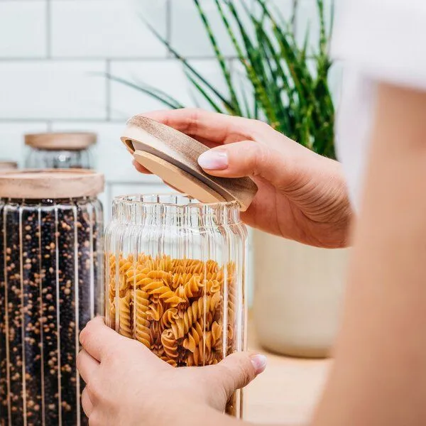 Econovo Econovo Vorratsgläser mit Holzdecke | 1000ml (Set 3-tlg.) | Kollektion Gemustert – Produktbild 4 von 4