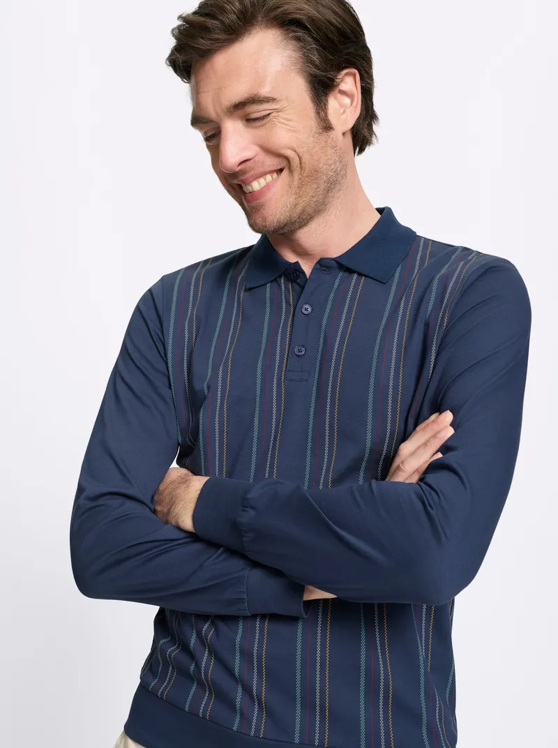 marco donati Langarm-Poloshirt dunkelblau-gestreift, Dunkelblau-gestreift, – Produktbild 2 von 2