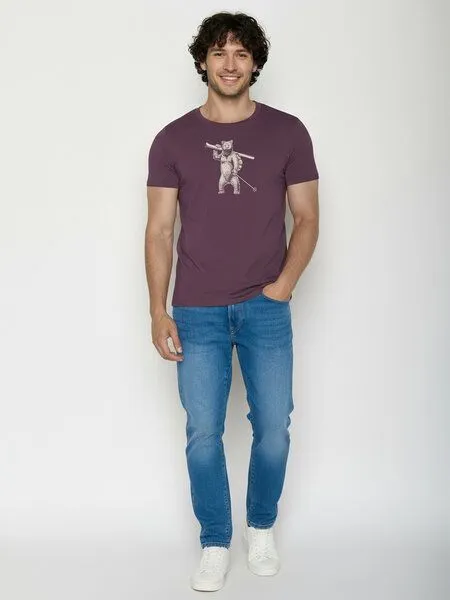 GreenBomb GREENBOMB Ski Bear Guide - Sportliches T-Shirt aus Bio-Baumwolle / hochwertiger Print / GOTS / Fair & Vegan, Lila (berry bark), – Produktbild 3 von 4
