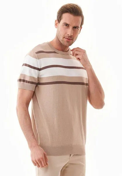 ORGANICATION ORGANICATION Feinstrick-T-Shirt aus Bio-Baumwolle mit Streifen, Natur(beige), – Produktbild 1 von 3