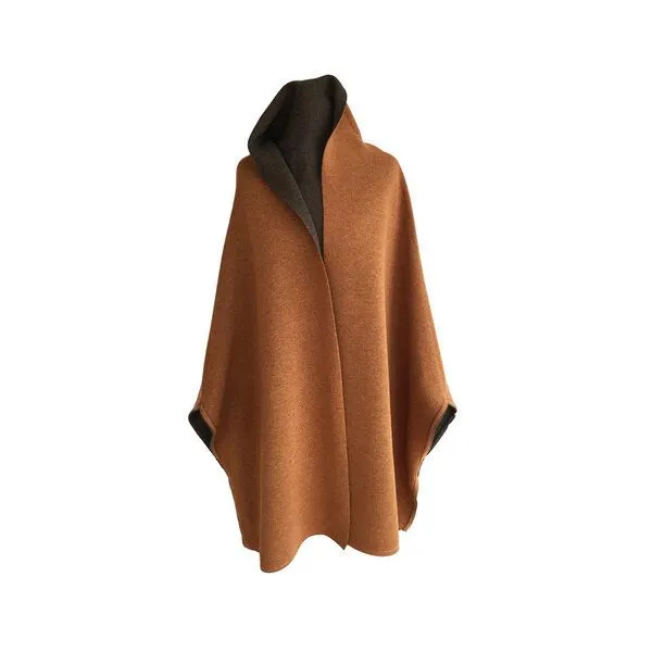 austriandesign.at austriandesign.at MantelCape reversibel aus extrafeiner Merinowolle, Braun/honig, – Produktbild 3 von 4