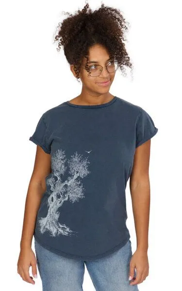 Life-Tree Life-Tree Organic Fairwear Shirt Women Olive Tree, Blau, – Produktbild 5 von 8