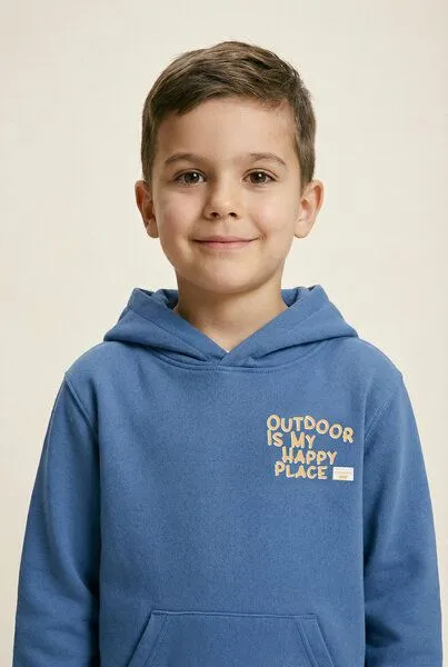 THE FACE OF ELEMENTS The Face of Elements Outdoor Is My Happy Place - Relaxed Fit Kids Hoodie aus 100% Bio-Baumwolle, Deep ice (blau), – Produktbild 3 von 3