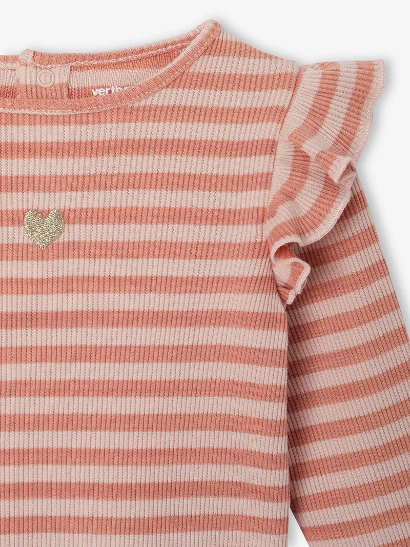 Vertbaudet Baby Shirt mit Volants und Herz-Stickerei, Rosa, – Produktbild 2 von 4