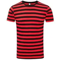 Mantis Mantis Damen / Herren Unisex T-Shirt Shirt Striped gestreift Bio Baumwolle Vegan, Schwarz/rot, – Produktbild 1 von 1