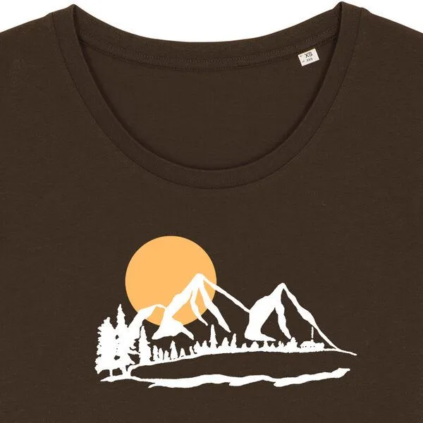 Spangeltangel Spangeltangel T-Shirt "Bergluft", Berge, Siebdruck, für Frauen, Berglandschaft, bedruckt, Biobaumwolle, Braun, – Produktbild 2 von 3