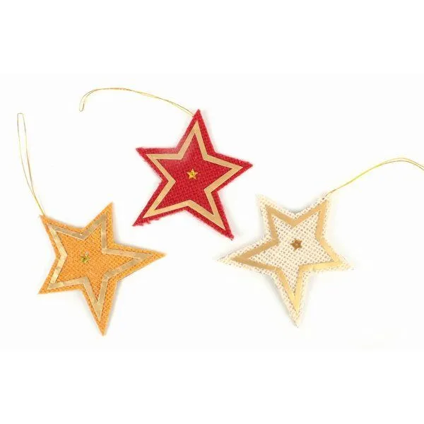 El Puente El Puente Deko-Anhänger "Sterne", 3er-Set | Fair Trade & Handmade aus Bangladesch, Gold,orange,natur,rot, – Produktbild 1 von 1