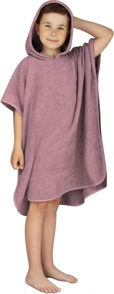 normani Badeponcho Badeponcho aus Bio-Baumwolle für Kinder, Bio-Baumwolle, Kapuze, Schlupf, Kinderbademantel mit Kapuze Strandponcho, Beige|rosa, – Produktbild 2 von 5