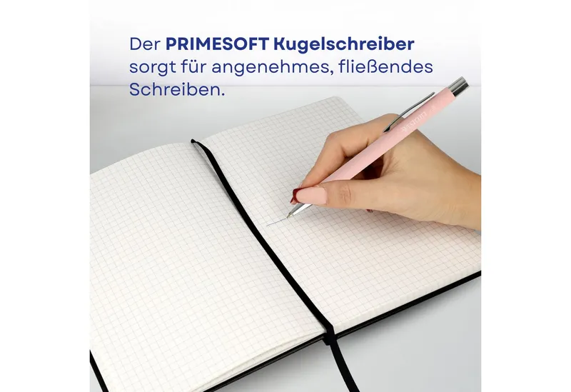 Westcott Westcott Notizbuch DIN A5 kariert (2er-Set) inkl. PRIMESOFT Kugelschreiber, 80 g/m² FSC, Innentasche, Lesezeichen, Gummizug, Stifthalter, Schwarz, – Produktbild 5 von 5