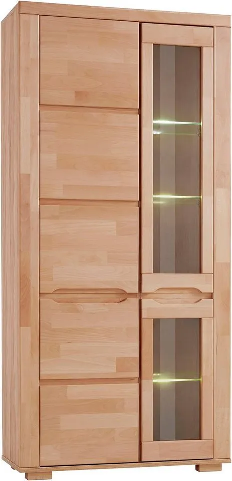 OTTO home Vitrine DENIS70, Wohnzimmer, viel Stauraum, verstellbaren Einlegeböden, geölt B/T/H:90/40/190cm, Front Kernbuche massivholz,10 Fächer, Grifflos, Braun, – Produktbild 3 von 5