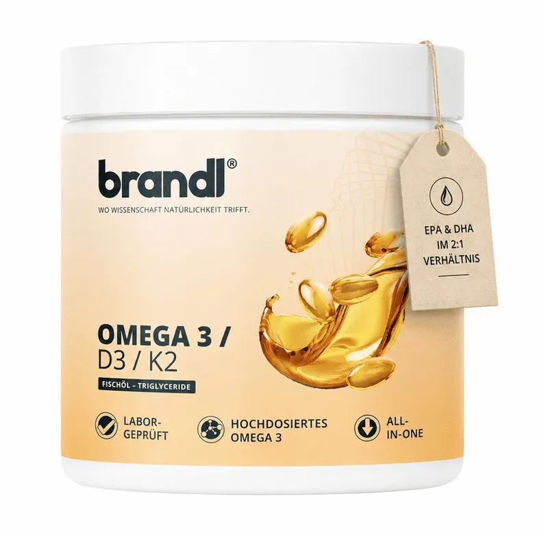 Brandl Nutrition Brandl Nutrition Omega D3 K2 Kapsel hochdosiert, Premium Omega 3 mit Fischöl aus der EU Kapseln, Vitamin D3 aus Flechten, gute Kapselgröße, unabhängig laborgeprüft – Produktbild 2 von 6