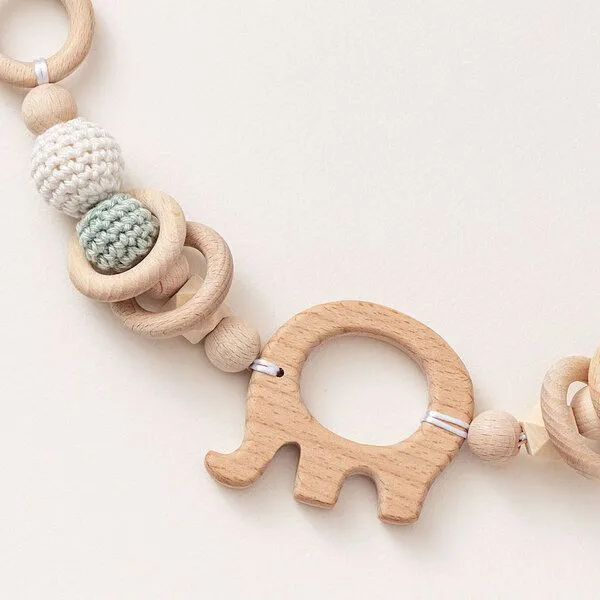 NoniKids Berlin NoniKids Berlin Kinderwagenkette Holz *Elefant* 4 Farben | Bio Baumwolle, Mint | weiss, – Produktbild 3 von 4