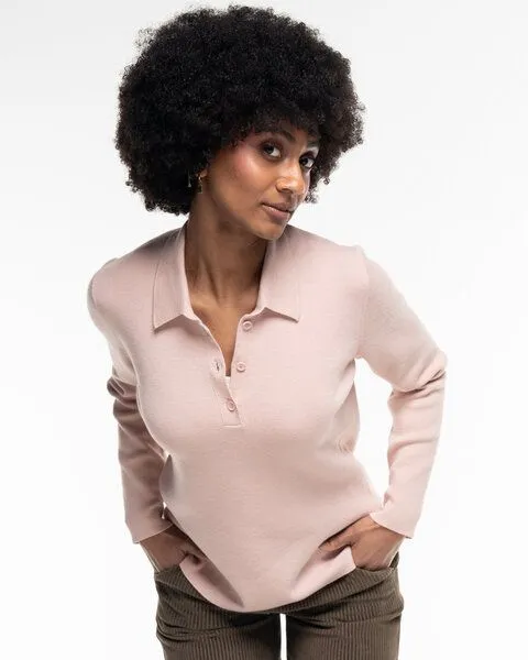 Alma & Lovis Alma & Lovis Polo-Pullover aus Organic Cotton-Wool-Mix | Cot-Wool Polo, Lotus (rose), – Produktbild 3 von 4