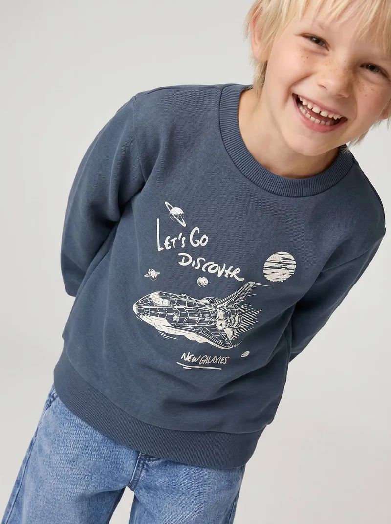 Vertbaudet Sweatshirt mit Frontprint Jungen BASIC, Nachtblau, – Produktbild 2 von 4
