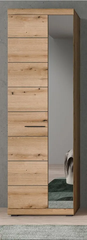 Inn.Furn Garderoben-Set Shawn, (Flurgarderobe in Evoke Eiche Dekor, 3-teilig, 165 x 197 cm), einrichtbar als Schuhschrank oder Garderobenschrank, Beige, – Produktbild 4 von 5