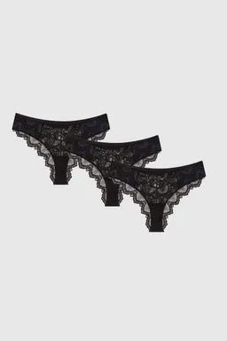 Understatement Understatement Damen vegan Multipack 3x Slips Cheeky Lace Schwarz – Produktbild 1 von 1
