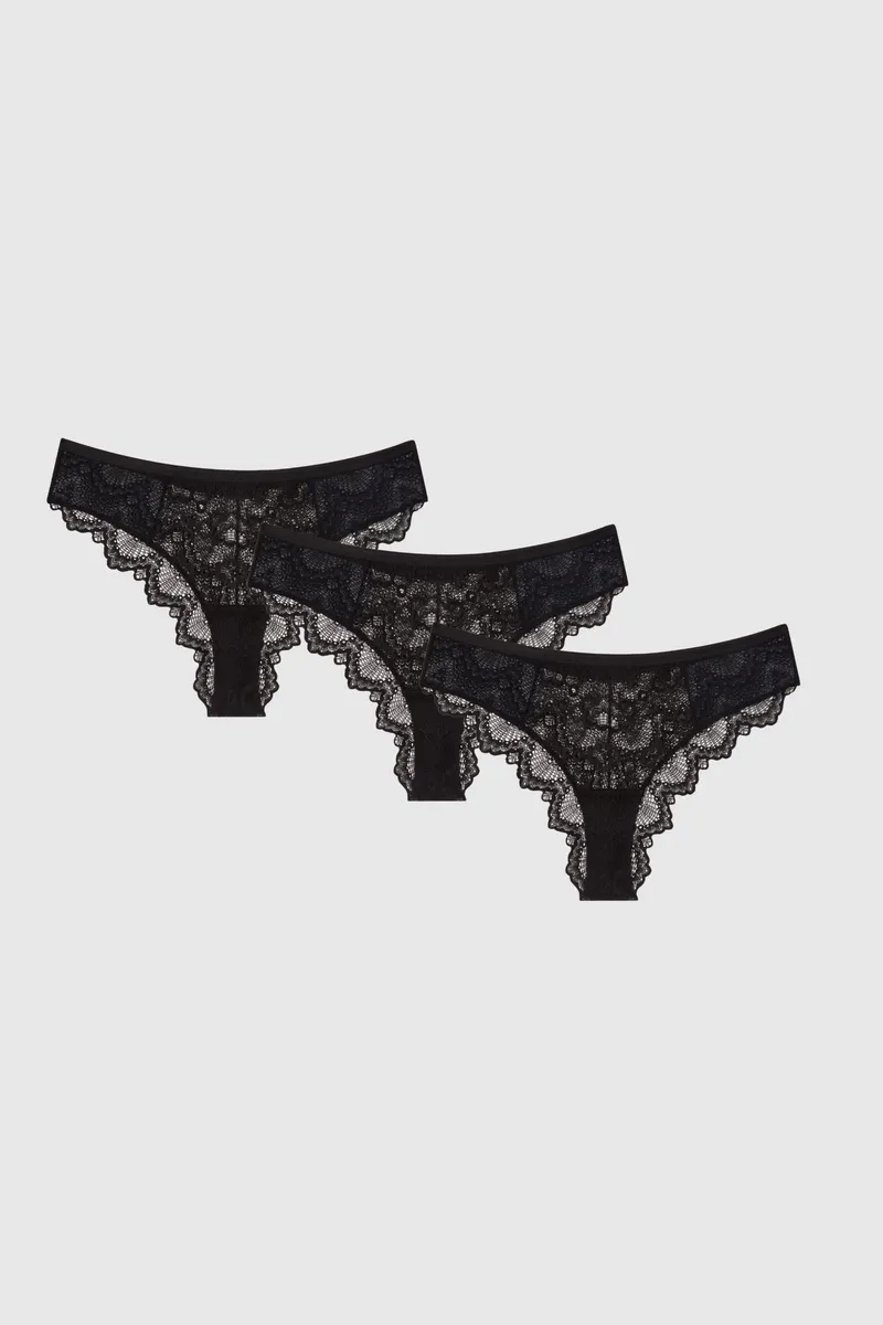 Understatement Understatement Damen vegan Multipack 3x Slips Cheeky Lace Schwarz, Schwarz, – Produktbild 1 von 2