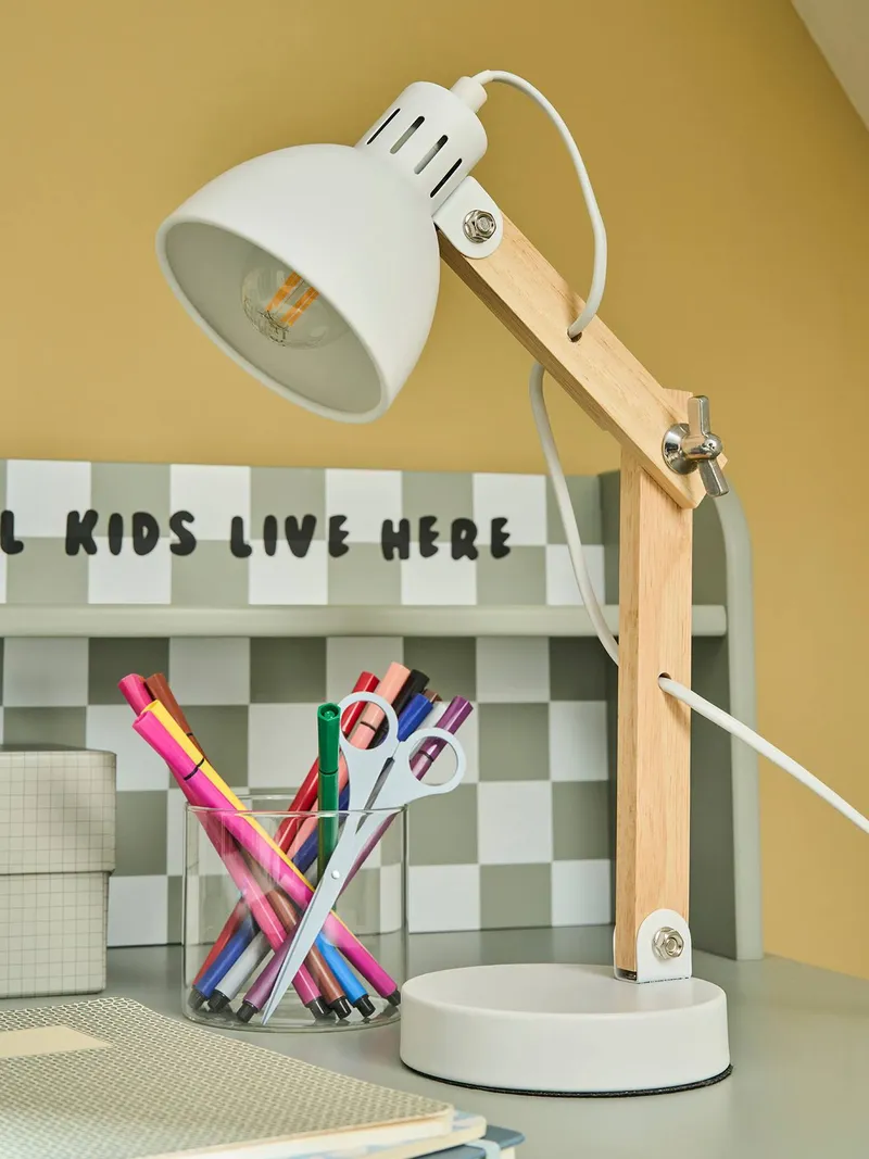 Vertbaudet Schreibtischlampe mit Holz-Gelenkarm Kinderzimmer, Weiß, – Produktbild 1 von 3