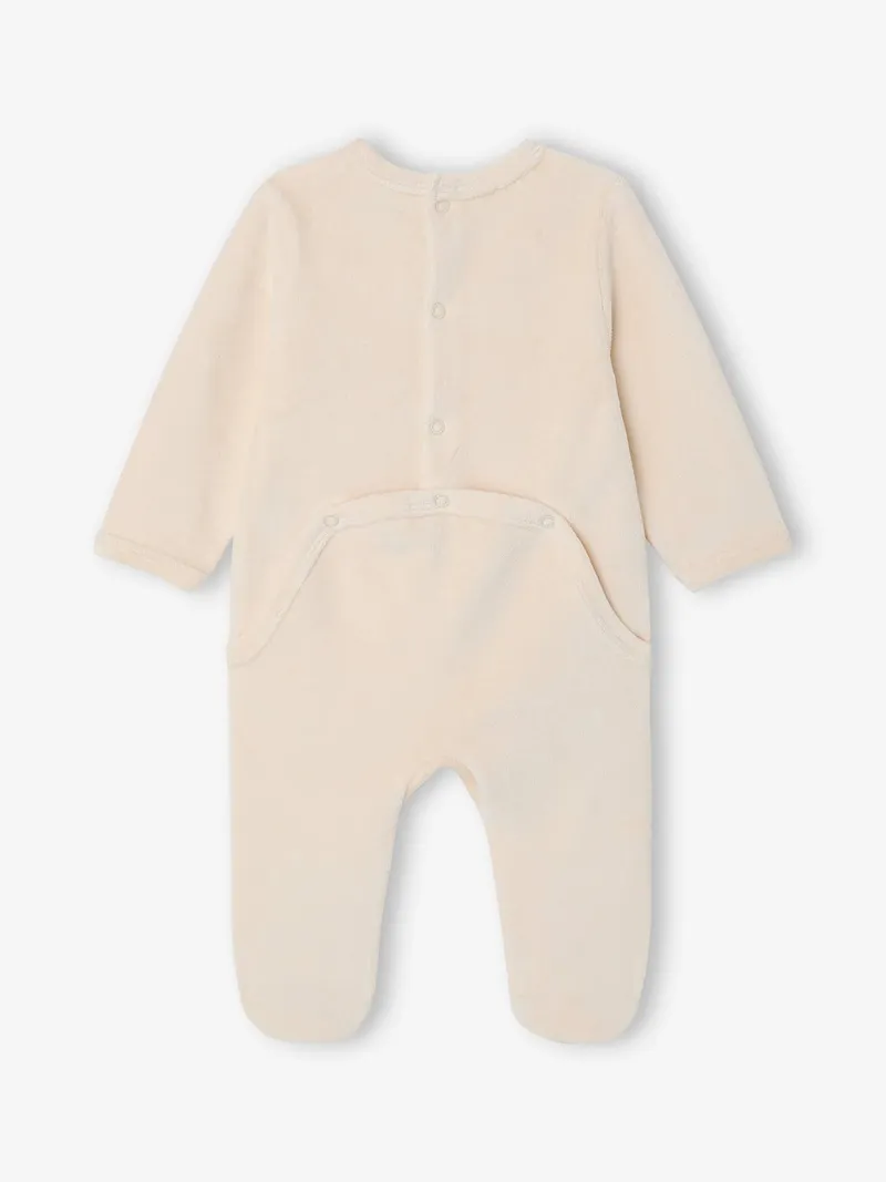 Vertbaudet Baby Samt-Schlafanzug mit Rückenöffnung, Wollweiß, – Produktbild 2 von 4