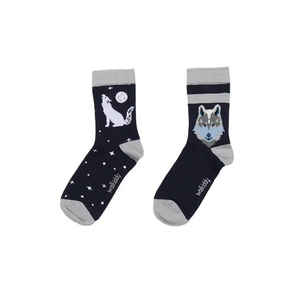 Walkiddy Baby Socken Bio-Baumwolle GOTS Singing Wolves von Walkiddy – weiche, elastische, nachhaltig produzierte Kindersocken, ideal für empfindliche Babyfüße – mit liebevollem Waldtier-Design – Produktbild 1 von 1