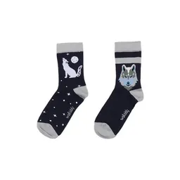 Walkiddy Baby Socken Bio-Baumwolle GOTS Singing Wolves von Walkiddy – weiche, elastische, nachhaltig produzierte Kindersocken, ideal für empfindliche Babyfüße – mit liebevollem Waldtier-Design – Produktbild 1 von 1