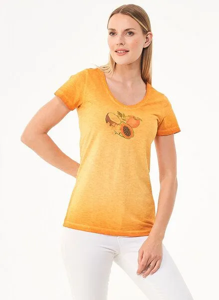 ORGANICATION ORGANICATION Cold Pigment Dyed T-Shirt aus Bio-Baumwolle mit Frucht-Print, Gelb(mango), – Produktbild 1 von 4