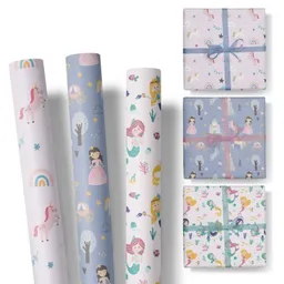 Fines Papeterie Fines Papeterie 3x 3m Geschenkpapier Set für Kinder Märchen Set 3 mit Prinzessin, Meerjungfrau, Einhorn 3 Rollen je 300x47 cm – Produktbild 1 von 1