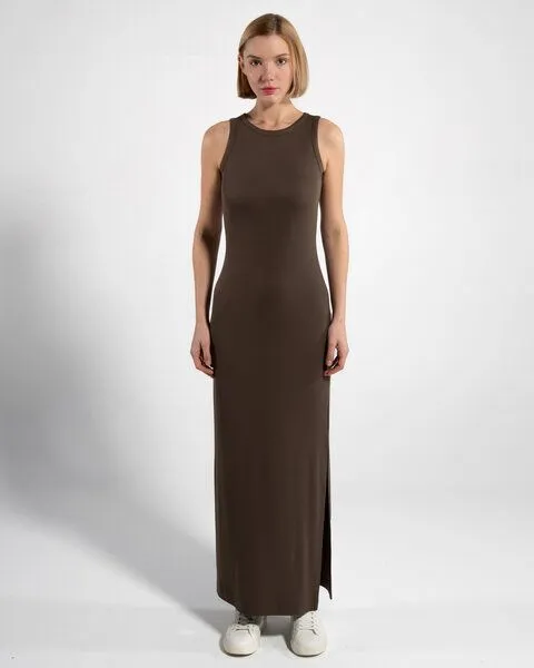 GORG GORG Ärmelloses Maxikleid aus TENCEL Modal, Olivbraun, – Produktbild 1 von 3