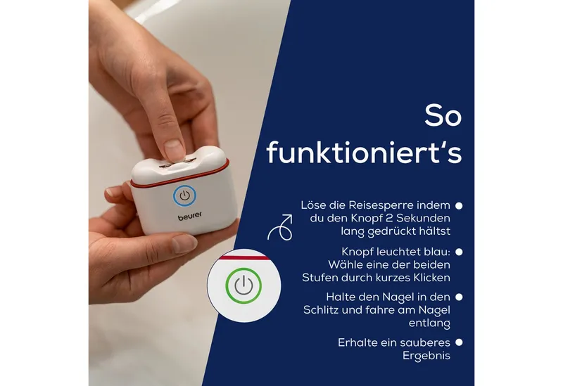 Beurer Beurer Nagelknipser MP 10, elektrisch, automatisches Schneiden der Nägel, Ideal für Kinder, Senioren und bei eingeschränkter Feinmotorik, Weiß, – Produktbild 5 von 6