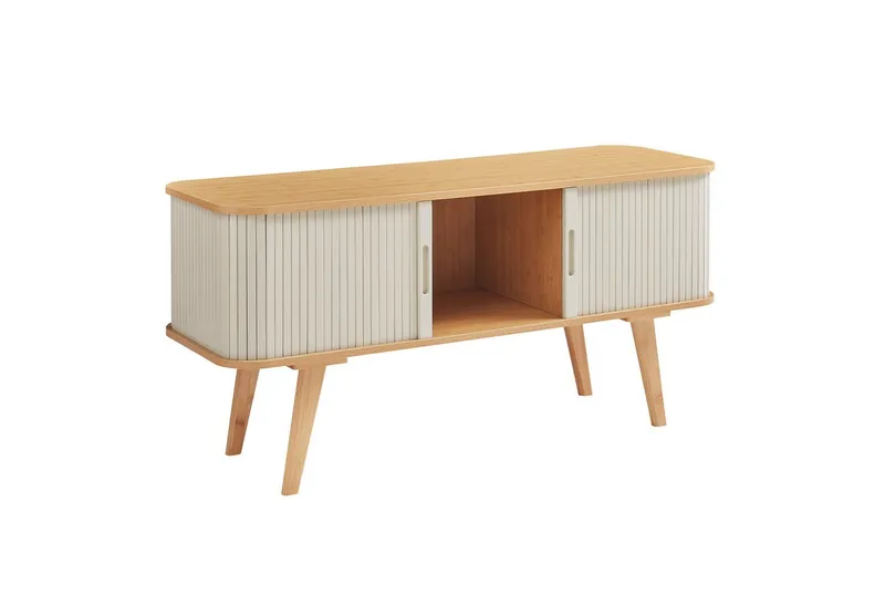 en.casa TV-Schrank »Tysvær« mit 2 Schiebetüren 120 x 40 x 58 cm Bambus/Cremeweiß, Beige, – Produktbild 4 von 5