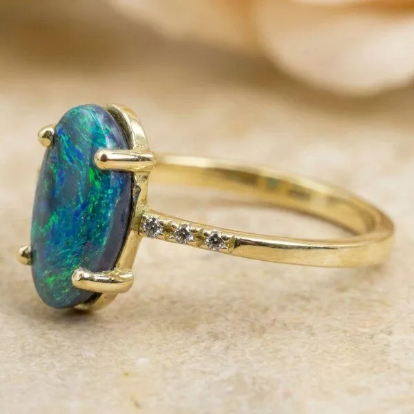 Spirit of Island Spirit of Island Gold Ring | Schwarzer Opal Nordlicht, Blau, – Produktbild 2 von 4